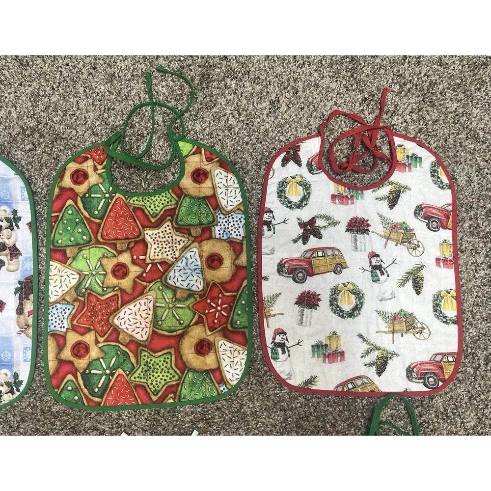 Lot Of 6 Quilted‎ Handmade Christmas Baby Bib Large Size 12
